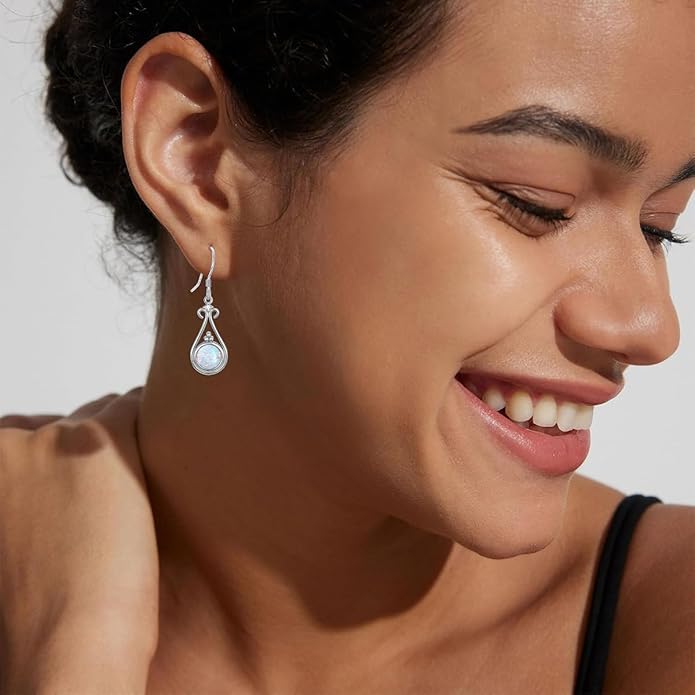 Opal Earrings for Women Opal with Genuine Diamond Dangle Drops Earrings 925 Sterling Silver Diamond Jewelry Earrings Gifts For Her