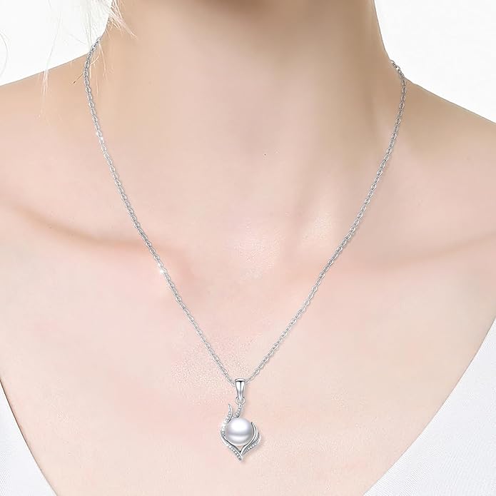 Pearl Pendant Necklace for Women,925 Sterling Silver Pendant Jewelry,Anniversary Christmas Birthday Valentines Gifts for Wife, Mom, Dauhter, Girlfriend,Her