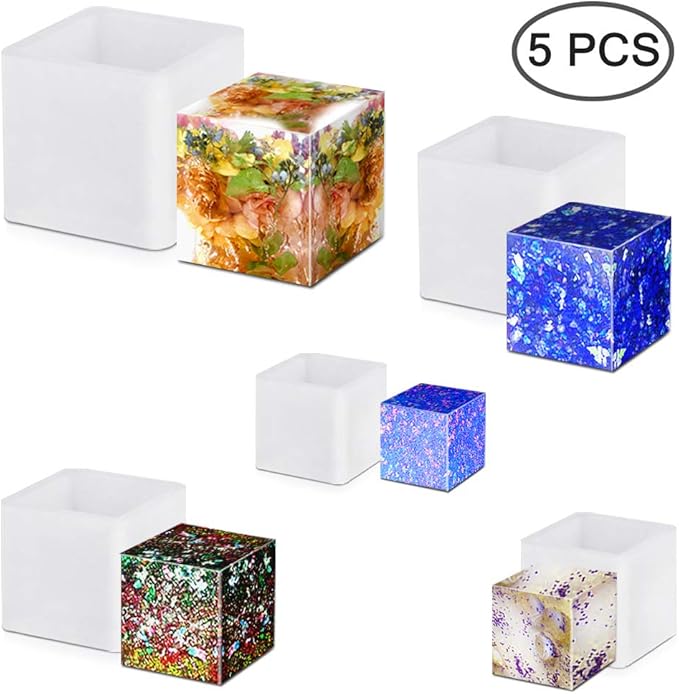5 PCS Square Resin Moulds Silione, FineGood Epoxy Resin Casting Molds DIY Box Resin Mold Silicone Resin Kit Mold for Cup Candle Soap