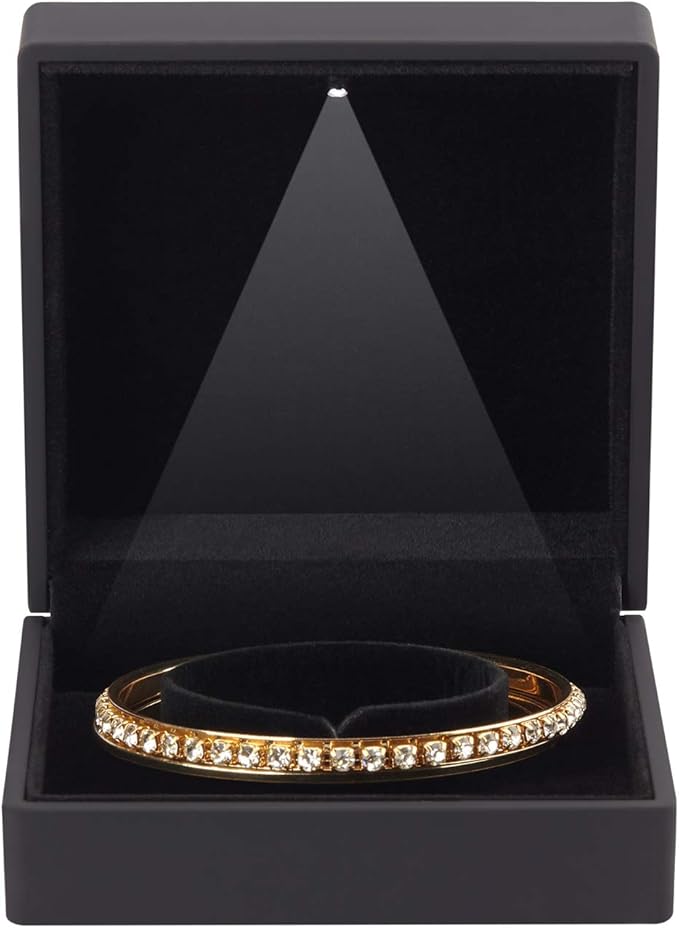 Luxury LED Light Bracelet Gift Box, Velvet Jewelry Bangle Box Storage Case Organizer Holder for Wedding, Engagement, Proposal, Birthday and Anniversary (Black)