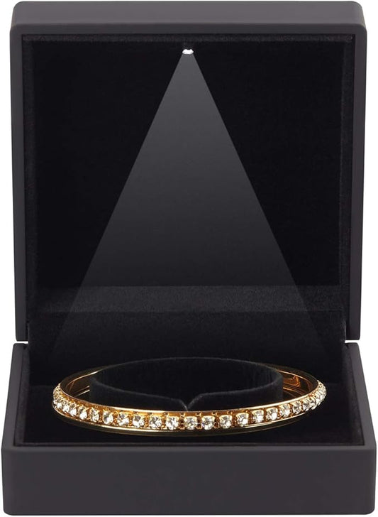 Luxury LED Light Bracelet Gift Box, Velvet Jewelry Bangle Box Storage Case Organizer Holder for Wedding, Engagement, Proposal, Birthday and Anniversary (Black)