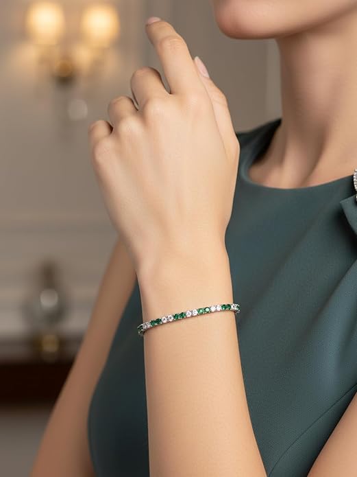 D Color VVS1 Clarity Moissanite and Genuine Sapphire/Emerald/Ruby Tennis Bracelets for Women 2.22ct-10.45ct, Solid 925 Sterling Silver, Anniversary Wedding Valentines Jewelry for Her, Length 5.9-7.5 Inch(15-19cm)