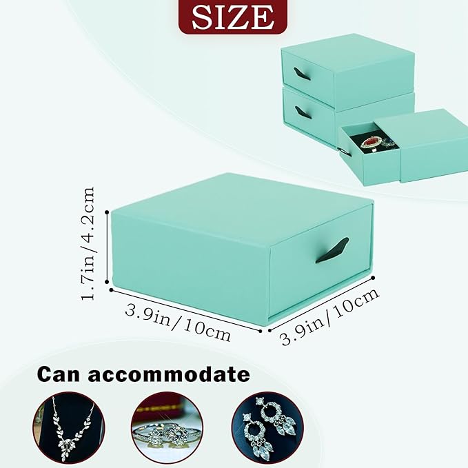 Nsmykhg Jewelry Gift Box Velvet-Lined,12 Pack Compact Drawer Style for Earrings & Rings, Necklace & Bracelet Organizer, 3.93x3.93x1.65 Inches, Stackable Elegant Jewelry Display & Storage Box (Blue)