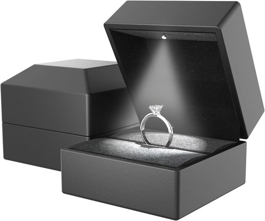 Noble Pack Luxury LED Pendant Necklace Gift Box with LED Light, Velvet Jewelry Storage Display Case for Proposal Engagement Wedding Anniversary Birthday(Black)
