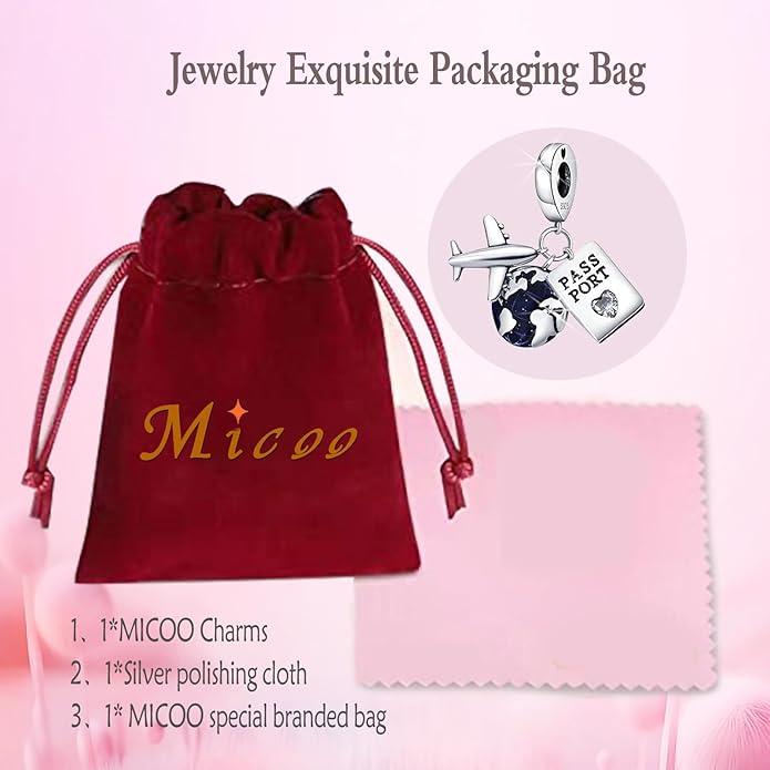 MICOO 925 Sterling Silver Charms for Bracelets and Necklaces Airplane Passport Dangle Pendants Evil Eye Butterfly Charms Beads Jewelry Gift for Women