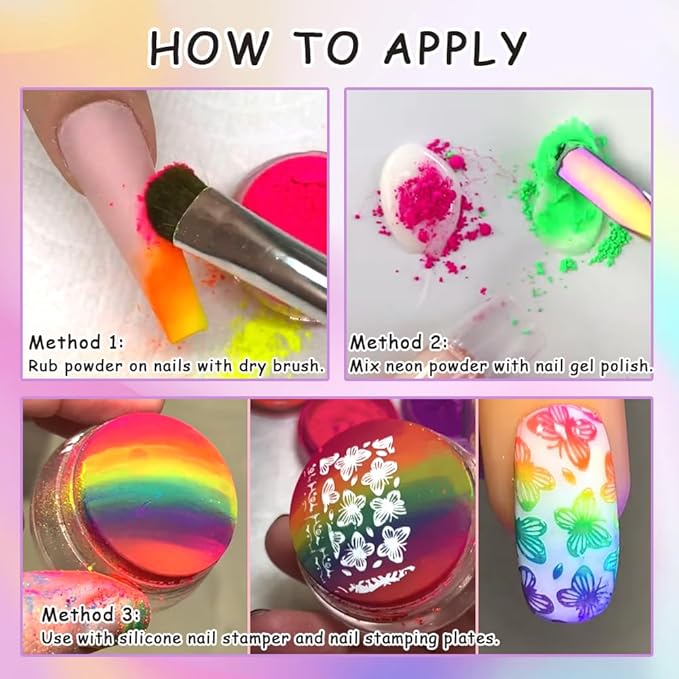 13 Colors Neon Phosphor Pigment Powder Set, Super Bright Fluorescent Nail Pigment Dust Nail Glitter for Gradient Iridescent Gel Polish Nail Art Decoration, Resin Craft