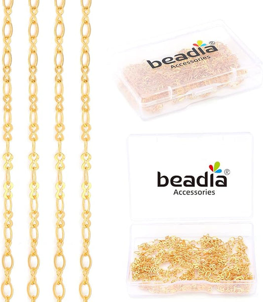 BEADIA 18K Gold Plated O Chains 3.0mm 2 Meters for Jewelry Making Findings