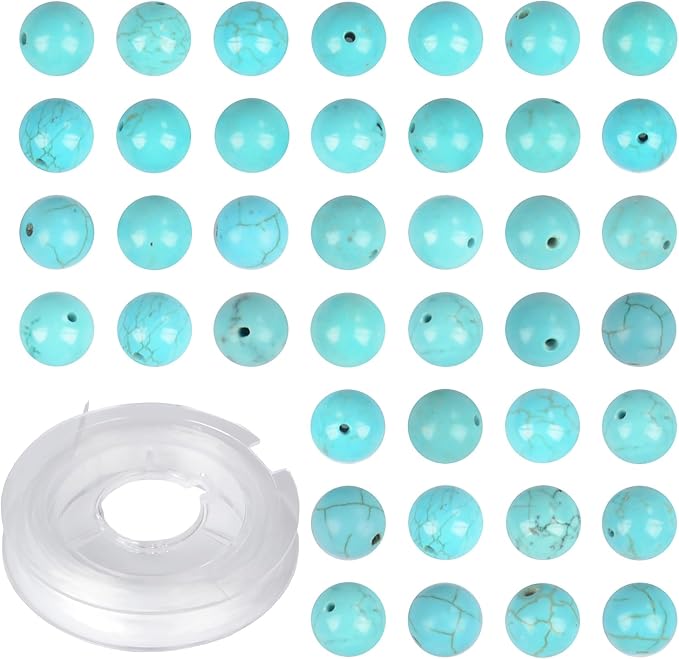 Natural Stone Beads Blue Turquoise Round Genuine Stone Beading Loose Gemstone Hole Size 1mm DIY Charm Smooth Beads for Bracelets Necklaces Earrings 6mm 200pcs (Blue Turquoise 6mm)