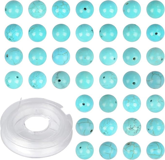 Natural Stone Beads Blue Turquoise Round Genuine Stone Beading Loose Gemstone Hole Size 1mm DIY Charm Smooth Beads for Bracelets Necklaces Earrings 6mm 200pcs (Blue Turquoise 6mm)