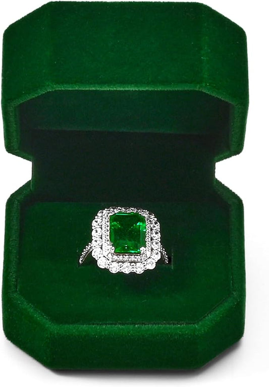 Octagonal Jewelry Ring Gift Box Green Velvet Small Engagement Proposal Ring Box