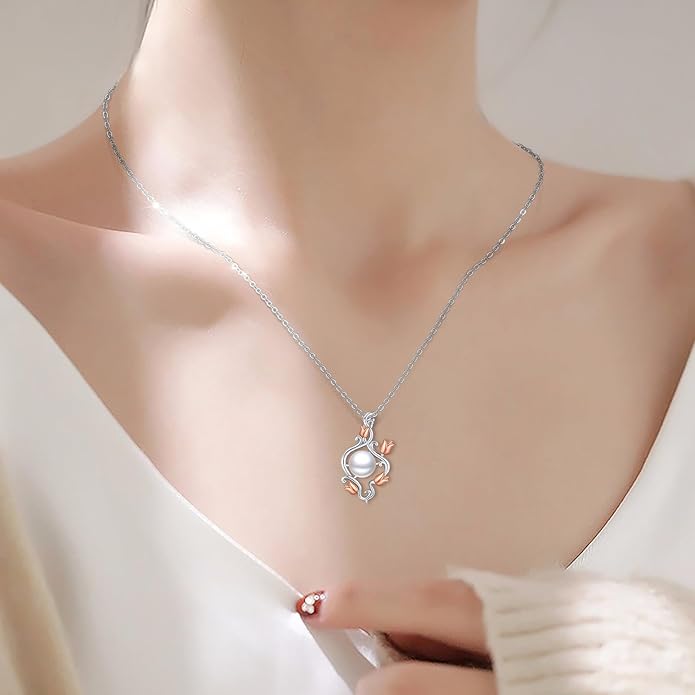 Pearl Pendant Necklace for Women,925 Sterling Silver Pendant Jewelry,Anniversary Christmas Birthday Valentines Gifts for Wife, Mom, Dauhter, Girlfriend,Her