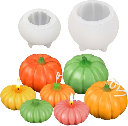 ZQYSING 2 Pcs Pumpkin Candle Molds for Candle Making, Set of Large + Small Halloween Silicone Molds for Candles Wax Soap Gypsum Epoxy Resin Fall Thanksgiving Home Decor Handmade Gift