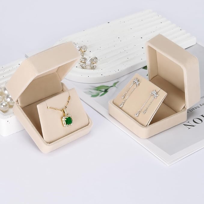 2 Pieces Velvet Earring Gift Box, Small Jewelry Storage Holder Display Boxes For Earring Stud Necklace, Jewelry Showcase With Stereo Display Cardboard (APRICOT)