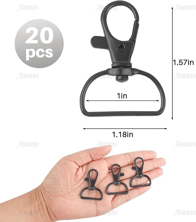 AUEAR, 20 Pack Swivel Clasps Lanyard Snap Hooks Keychain Clips Hardware Lobster Claw Clasp (Black)