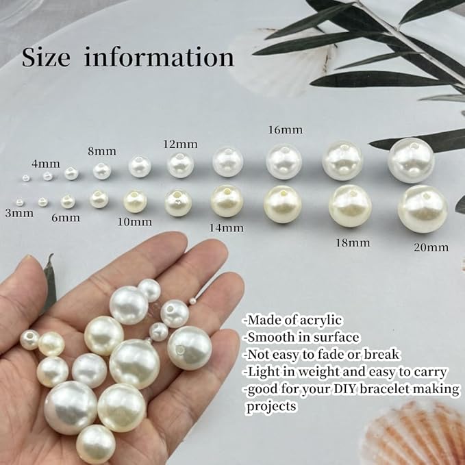 60pcs 18mm Pearl Beads White Round Pearls Acrylic Beads for Jewelry Making DIY Craft Bracelets Necklaces Earrings Vase Fillers Home Wedding Decoration