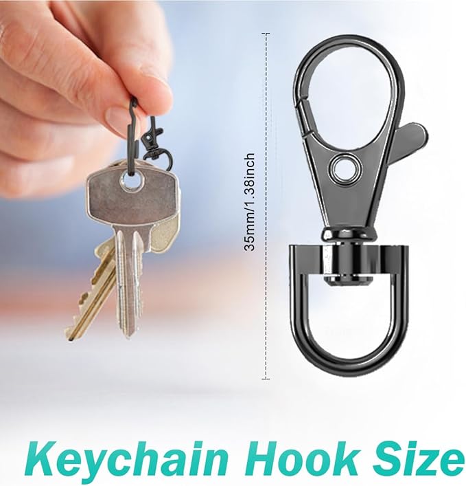 100PCS Premium Swivel Snap Hooks with Key Rings,Metal Lanyard Keychain Hooks Lobster Clasps for Key Jewelry DIY Crafts Black 1.38inches/35mm(50 Pcs Lanyard Snap Hooks+50 Pcs Key Rings)