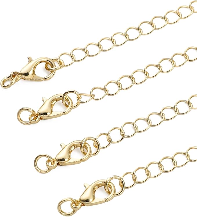 BEADIA 14K Gold Plated Extender Chains 75mm 20pcs Heart Extension Tail Chains for Jewelry Making Findings