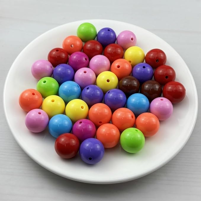 YUEXIGO 40pcs Acrylic Round Beads for Crafts 18mm Resin Candy Color Spacer Beads with Hole for Jewelry Making Sewing Crafts Decoration Necklaces Bracelets Earrings Supplies(Dark Mix Colors)