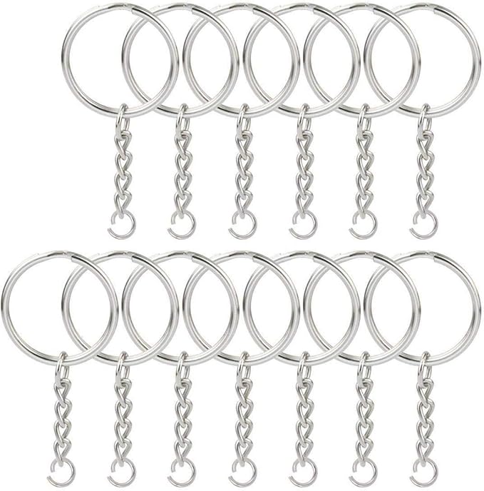 100 Pcs NANSSY 1 Inch/25mm Split Keyrings with Chain Silver Keychain Ring, Key Chains Rings Parts with Open Jump Ring and Connector.