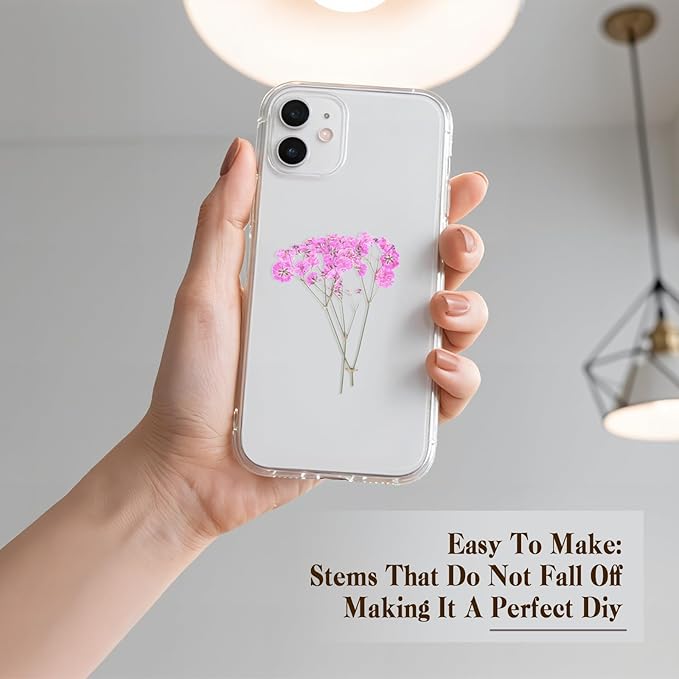 50 Pcs Baby's Breath Real Natural Dried Pressed Flowers for Wedding DIY Crafts Home Decor Resin Art Card Making Vase Arrangements ( Pink)