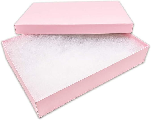 TheDisplayGuys - 100-Pack #75 Cotton Filled Cardboard Paper Jewelry Boxes Gift Case - Pastel Pink (7.1" x 5.2" x 1.3") - for Shipping or Storage