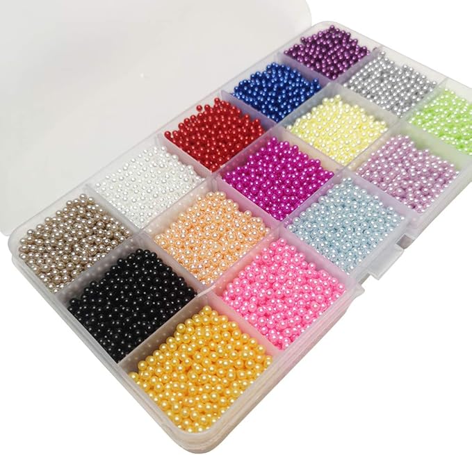 Chenkou Craft 12000pcs 2.8mm Assorted 15 Colors No Hole Round Ball Bead Scrapbooking Craft DIY Beads Decoration + Plastic Box (Assorted Colors, 2.8mm)