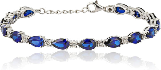 925 Sterling Silver Created Blue Sapphire Tennis Bracelet | Anti-Tarnishing and Hypoallergenic Sterling Silver Bracelet for Women by MAX + STONE