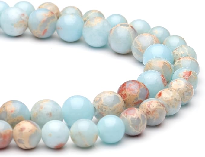8mm Natural Stone Beads for Jewelry Making,Sky Blue Jasper Polished Smooth Round Gemstone Beads for Bracelet Necklace 15 Inch