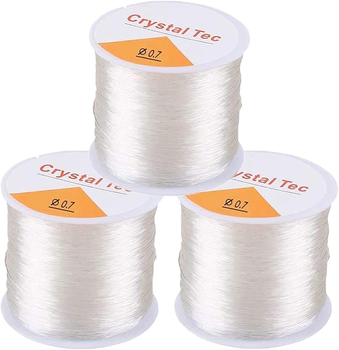 0.7mm Elastic Stretch Thread for Bracelets, 3 Rolls Elastic Bead Cord, Stretchy Bracelet String Crystal String Bead Cord for Bracelet, Beading and Jewelry Making