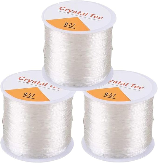 0.7mm Elastic Stretch Thread for Bracelets, 3 Rolls Elastic Bead Cord, Stretchy Bracelet String Crystal String Bead Cord for Bracelet, Beading and Jewelry Making