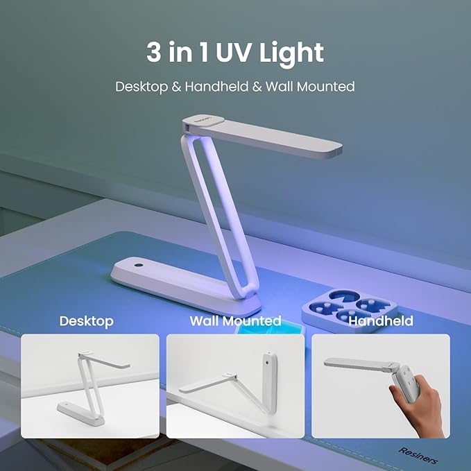 Resiners UV Light for Resin Curing, UV Resin Light, Wireless & Rechargeable Ultraviolet Lamp, 3-in-1 Uses, Foldable Blacklight LED, Craft Supplies Tools for Jewelry Making, Craft Molds, White
