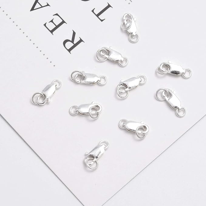 10 Sets fine 925 Sterling Silver Safty Lobster Claws Rectangle Clasps with conned Jump Rings Connect Necklace or Bracelet (Rectangle 10mm)
