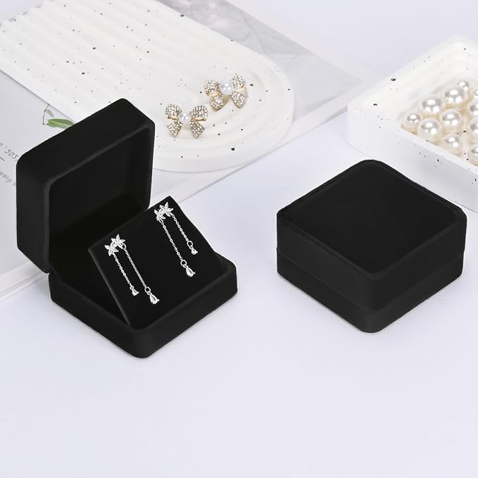 2 Pieces Velvet Earring Gift Box, Small Jewelry Storage Holder Display Boxes For Earring Stud Necklace, Jewelry Showcase With Stereo Display Cardboard (BLACK)