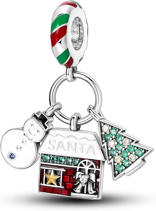 Parmuz 925 Sterling Silver Christmas Charm for Bracelet Snowflake Dangle Beads Santa Claus Snowman Deer Charm Gifts for Women