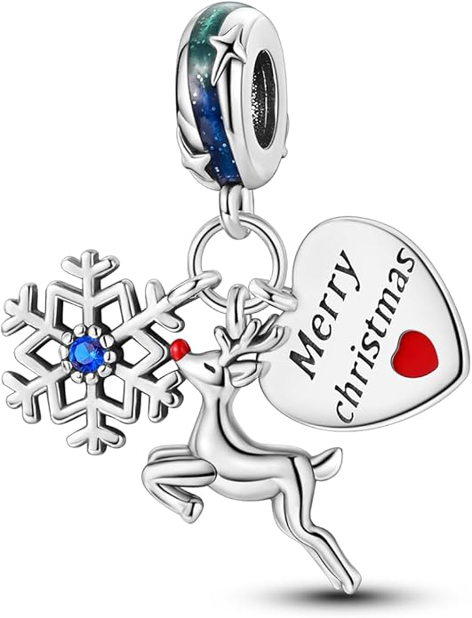 Parmuz 925 Sterling Silver Christmas Charm for Bracelet Snowflake Dangle Beads Santa Claus Snowman Deer Charm Gifts for Women