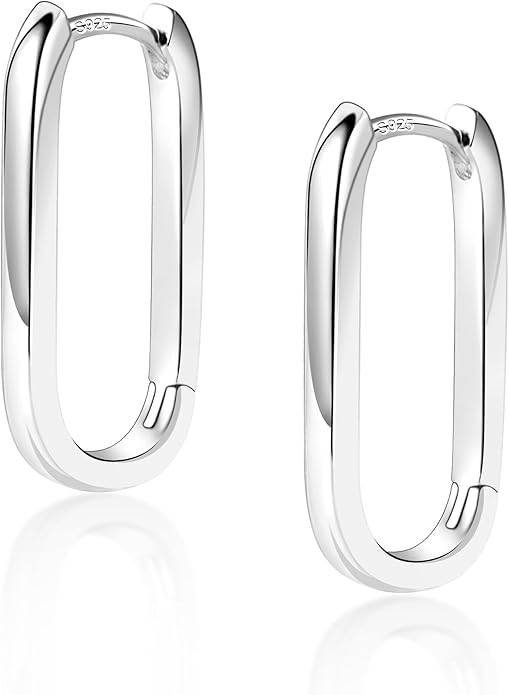 925 Sterling Silver Hoop Earrings for Women Trendy Small Square Hypoallergenic 14K Gold Plated Hoop Earrings Geometric Minimalist Rectangle Hoops Earrings