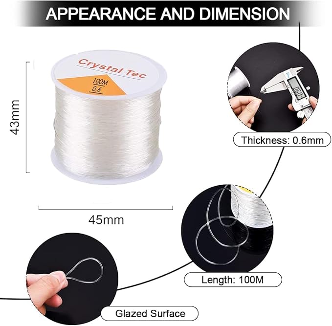 0.6mm Elastic Stretch Thread for Bracelets, 3 Rolls Elastic Bead Cord, Stretchy Bracelet String Crystal String Bead Cord for Bracelet, Beading and Jewelry Making