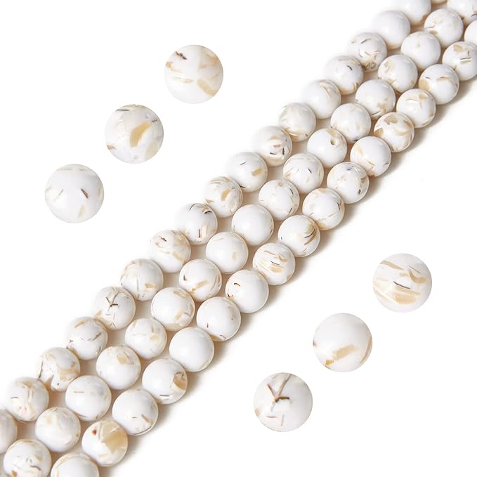 100pcs 8mm White Shell Turquoise Beads Natural Gemstone Beads Round Loose Beads for Jewelry Making