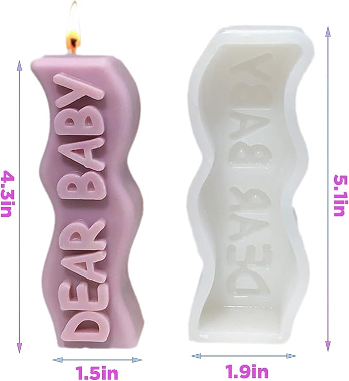 TOPYS Wave Alphabet Letter Pillar Silicone Candle Molds, DIY Casting Epoxy Letter Molds for Clay Resin Pendant Plaster Carving Making Aromatherapy White Elephant Gifts (Dear Baby) (TOPYS-20220715-3)