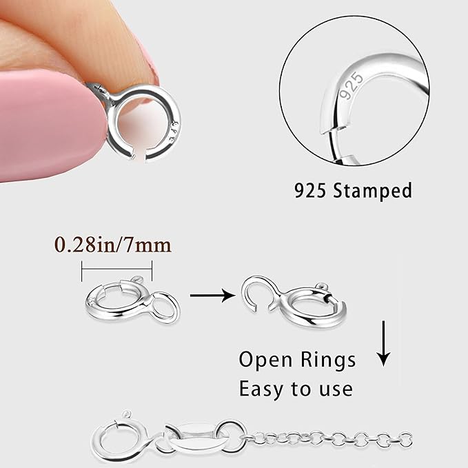 Spring Clasps Sterling Silver with Open Jump Rings Gold Necklace Clasps and Closures for Jewelry Making,Made in Italy