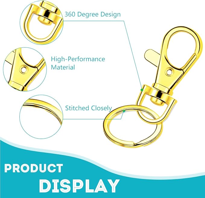 100 Pcs Keychain Hooks with Key Rings, Keychain Clip Hooks with Rings for Lanyard Jewelry Making DIY Crafts(50 Pcs Metal Lobster Claw Clasps + 50 Pcs Flat Key Rings) (Gold)