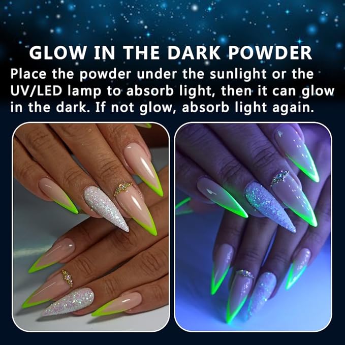 12 Colors Glow in The Dark Powder, Luminous Pigment Powder Fluorescent Neon Phosphor Glitter Dust for Gel Polish Nail Art Decoration, Resin Craft