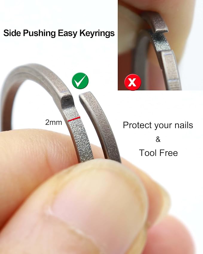 Titanium Key Rings Heavy Duty Side Push Split Key Chain Rings for Key Carabiner Quick Release Keychain Rings
