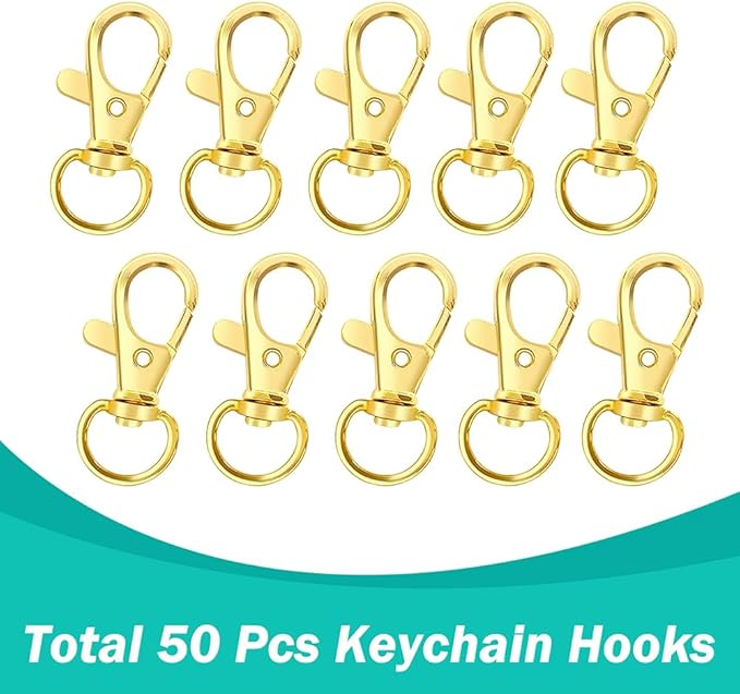 100PCS Premium Swivel Snap Hooks with Key Rings,Metal Lanyard Keychain Hooks Lobster Clasps for Key Jewelry DIY Crafts Gold 1.25inches/32mm(50 Pcs Lanyard Snap Hooks+50 Pcs Key Rings)