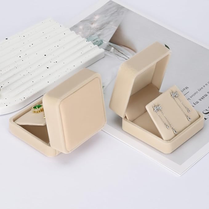 2 Pieces Velvet Earring Gift Box, Small Jewelry Storage Holder Display Boxes For Earring Stud Necklace, Jewelry Showcase With Stereo Display Cardboard (APRICOT)