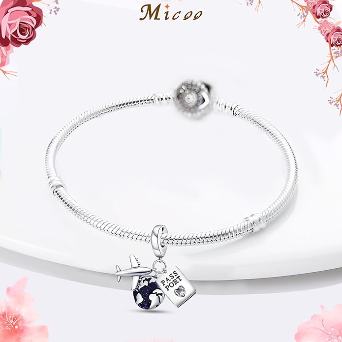 MICOO 925 Sterling Silver Charms for Bracelets and Necklaces Airplane Passport Dangle Pendants Evil Eye Butterfly Charms Beads Jewelry Gift for Women