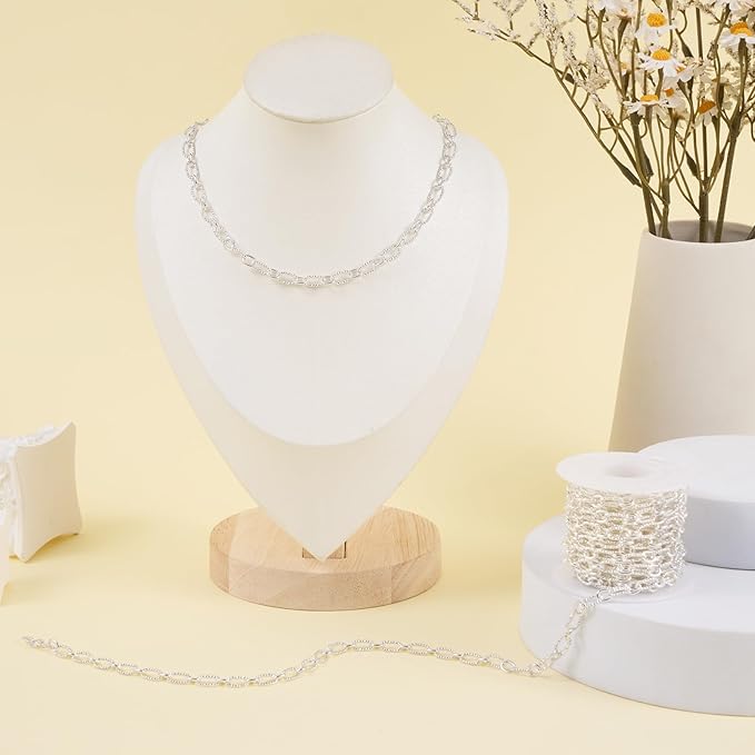 Jabogrii 16.4 Feet Embossed Oval Paperclip Chain for Jewelry Making Silver Metal Chain Roll Craft Jewelry Findings