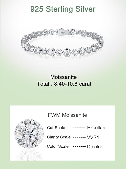 D Color VVS1 Clarity Moissanite and Genuine Sapphire/Emerald/Ruby Tennis Bracelets for Women 2.22ct-10.45ct, Solid 925 Sterling Silver, Anniversary Wedding Valentines Jewelry for Her, Length 5.9-7.5 Inch(15-19cm)