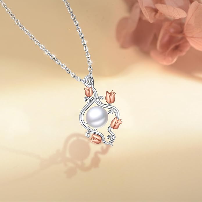 Pearl Pendant Necklace for Women,925 Sterling Silver Pendant Jewelry,Anniversary Christmas Birthday Valentines Gifts for Wife, Mom, Dauhter, Girlfriend,Her