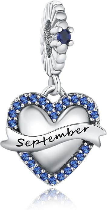 Birthstone Charms 925 Sterling Silver Love Heart pendant Beads Fit Pandora Charms Bracelet and Necklace, Fit Women Wife Mom Christmas Birthday Gift